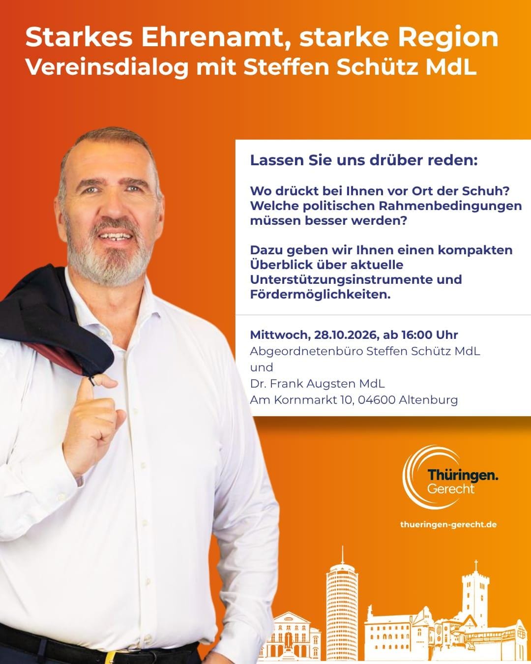 Veranstaltungsflyer: Vereinsdialog mit Steffen Schütz